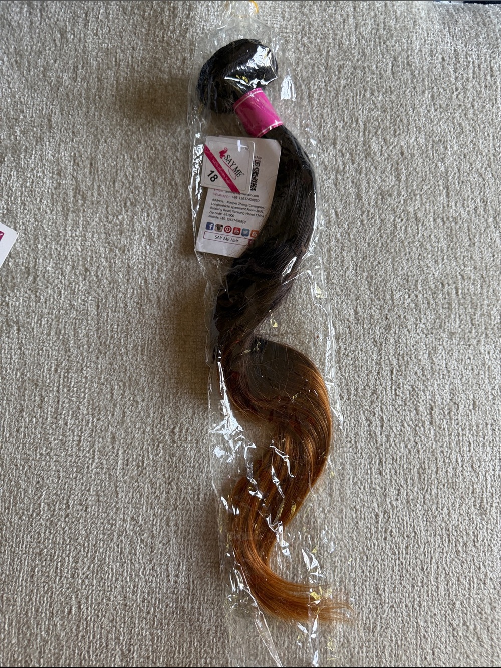 18" Women’s Ombre Hair Extension - Brown to Auburn 100% human hair for weaving